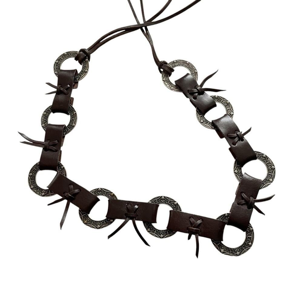 Vintage leather‎ fringe ring belt